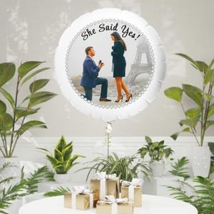Custom Photo Balloon 22” | Personalized Helium Foil Balloon | White & Silver Mylar | AddText, Name, Date | Reusable Party Decor