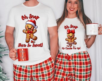Cute Funny Couple Christmas Matching Gingerbread Holiday T-Shirts & Sweatshirts - Ugly Sweater Trend - SOLD SEPARATELY - Various Colors