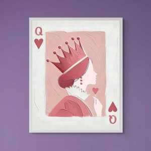 Regina di cuori, stampa di carte da gioco, arte murale alla moda, poster retrò da bar preppy, carta asso, arte colorata per ragazze, stampabile per San Valentino