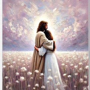 Love of Christ, Christian Wall Art, Jesus Hugging Woman, Jesus Print, LDS Art, Bible Art, Jesus with Girl, Christian Painting, Jesus Picture