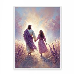 Walk in His Light, Christian Art, Jesus Walking with Girl, Jesus Painting, Catholic Art, Bible Art, Jesus with Woman, Jesus Art, Jesus Print
