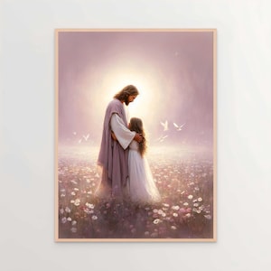 Haar Verlosser, christelijk schilderij, Jezus knuffelt meisje, Jezus kunstafdrukken, LDS Art, afdrukbare bijbel, Jezus met kinderen, Jezus kunst aan de muur, Jezus print