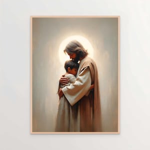 He Cares, Christian Painting, Jesus Hugging Boy, Jesus Watercolour, LDS Art, Bible Print, Jesus with Kids, Picture of Jesus, Christian Print