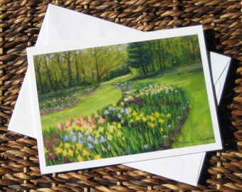 Spring Landscape Iris Garden Note Cards, Set of 8 Blank Cards with Envelopes, Stationery, Greeting Cards, Art Cards