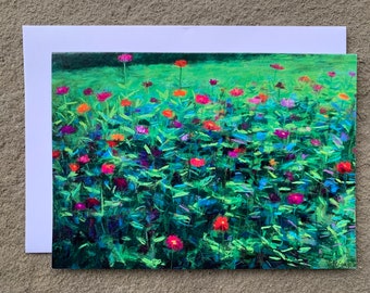 Zinnia Note Cards, Set of 8 Blank Cards with Envelopes, Stationery, Greeting Cards, Art Cards