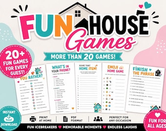 Pakiet gier Fun House | Ponad 20 gier imprezowych do druku (plik PDF do natychmiastowego pobrania)