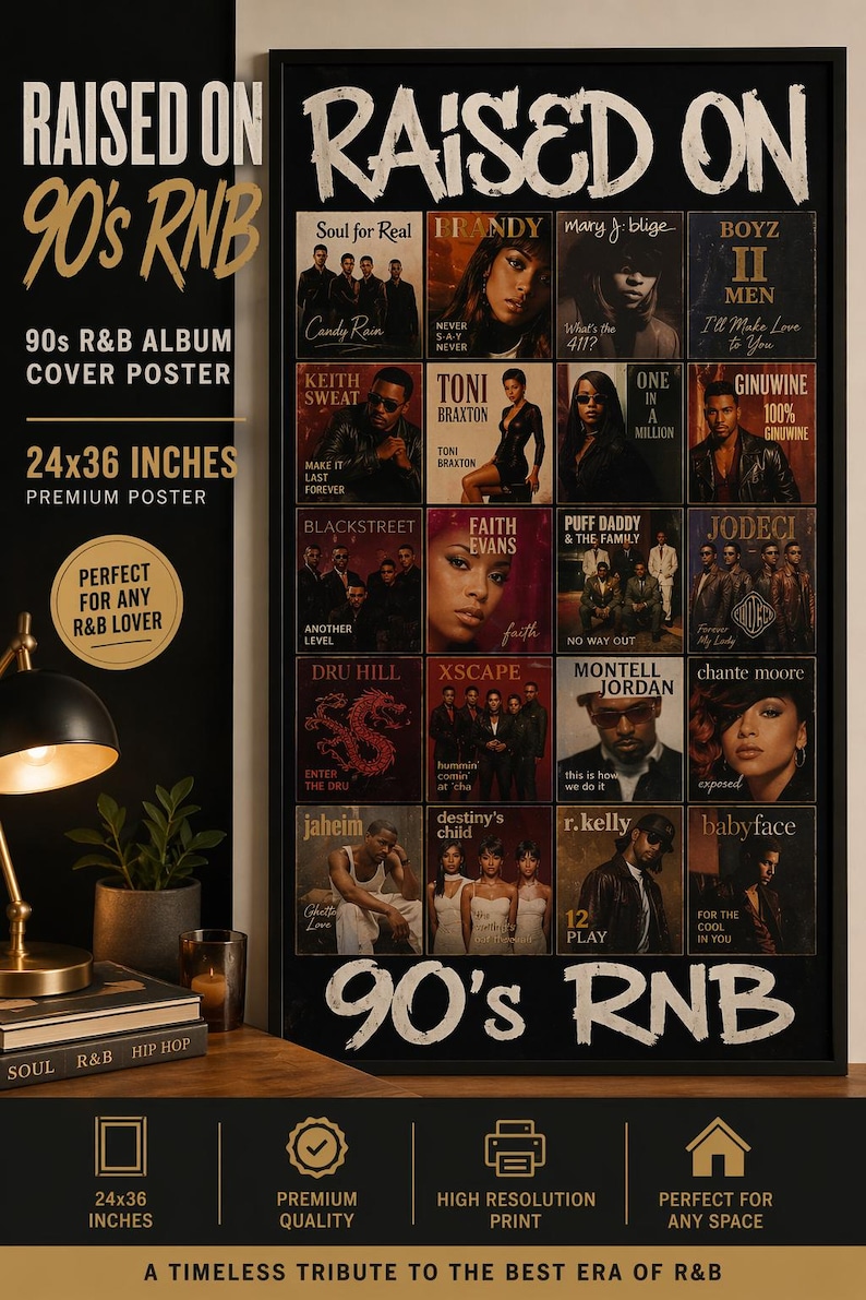90s R&B Album Cover Poster | Nostalgic Music Wall Art (24x36 Digital ...