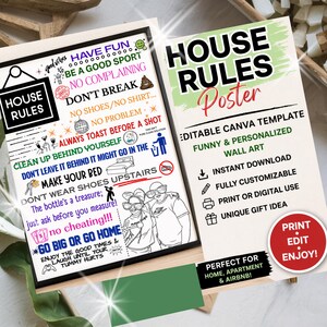 May include: Two posters with text and illustrations. One poster says "House Rules" with a list of rules. The other poster says "House Rules Poster" and lists features like "Instant Download" and "Print or Digital Use."