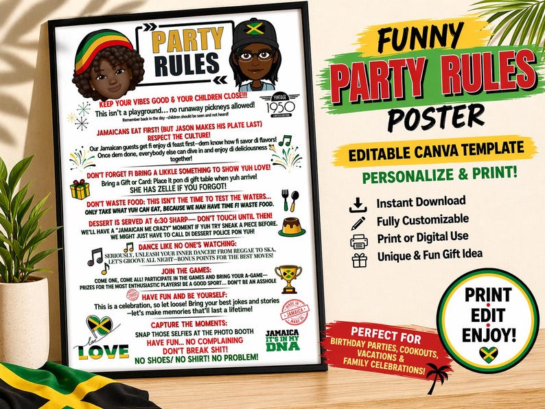 Party Ruel Party Rules Poster Template Funny Editable Canva Party Sign Printable ...