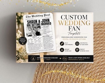 Custom Wedding Fan Template | Newspaper Program | Editable Canva Template | Printed or Digital | Instant Download