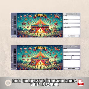 Billet de cirque personnalisable comme cadeau surprise pour les amateurs de cirque | Parfait pour les groupes | Téléchargement instantané | cirque