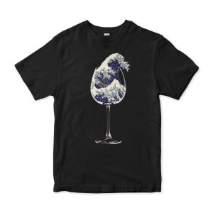 The Great Wave off Kanagawa In Wineglass T-Shirt, Men&#39;s and Women&#39;s Sizes (HOK-29055)