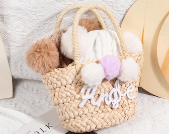 Gepersonaliseerde stro aangepaste strandtas mand manden met monogram gepersonaliseerde bruidstassen geborduurde tassen met pompon