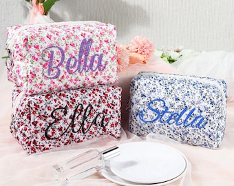 Bestickte Make-up-Tasche, benutzerdefinierte Make-up-Tasche, Braut-Kulturtasche, Geschenke für die Brautjungfer, Geburtstagsgeschenk für sie, Geschenke zum Valentinstag