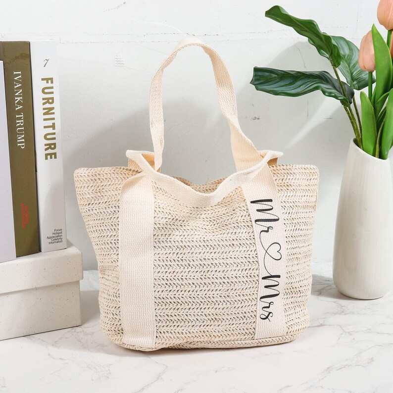 Customized Beach Bags, Personalized Woven Straw Bags, Proposal Bridal