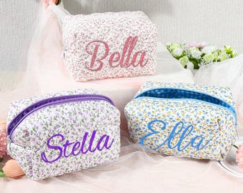 Custom Name Cosmetic Bag，Embroidered Makeup Bag，Large Capacity Cosmetic Bag, Gift Women, Bridesmaid Gifts,Bridal Shower Gift