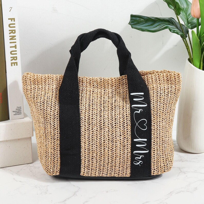 Customized Beach Bags, Personalized Woven Straw Bags, Proposal Bridal