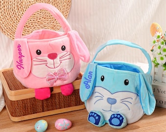 Cesta de Pascua de peluche personalizada, cesta de conejo de Pascua bordada, bolsa de Pascua personalizada con nombre, regalos de Pascua para niños, cesta de conejo de peluche