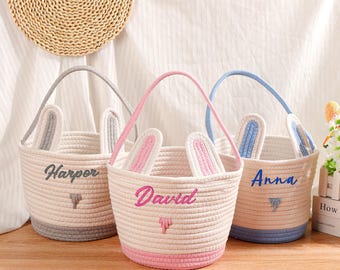 Personalized Easter Basket | Bunny Baskets for Kids | Rope Cotton Baby Gift Basket | Baby Name Gift | Easter Basket | Easter Basket