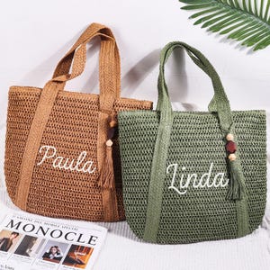 Personalized Burlap Tote Bag Holiday Gift Bag Custom Straw Bag Bachelorette Party Bag Market Shopping Bags Gifts for Her
