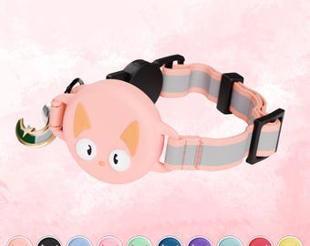 Personalized Pink Cat Collar for AirTag: Waterproof Silicone, Adjustable Neckband