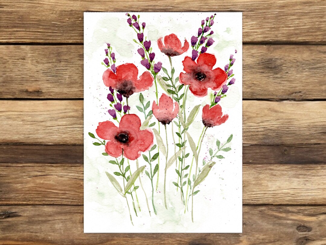 Red and Purple Flowers With Stems 8x10 Watercolor Print - Etsy