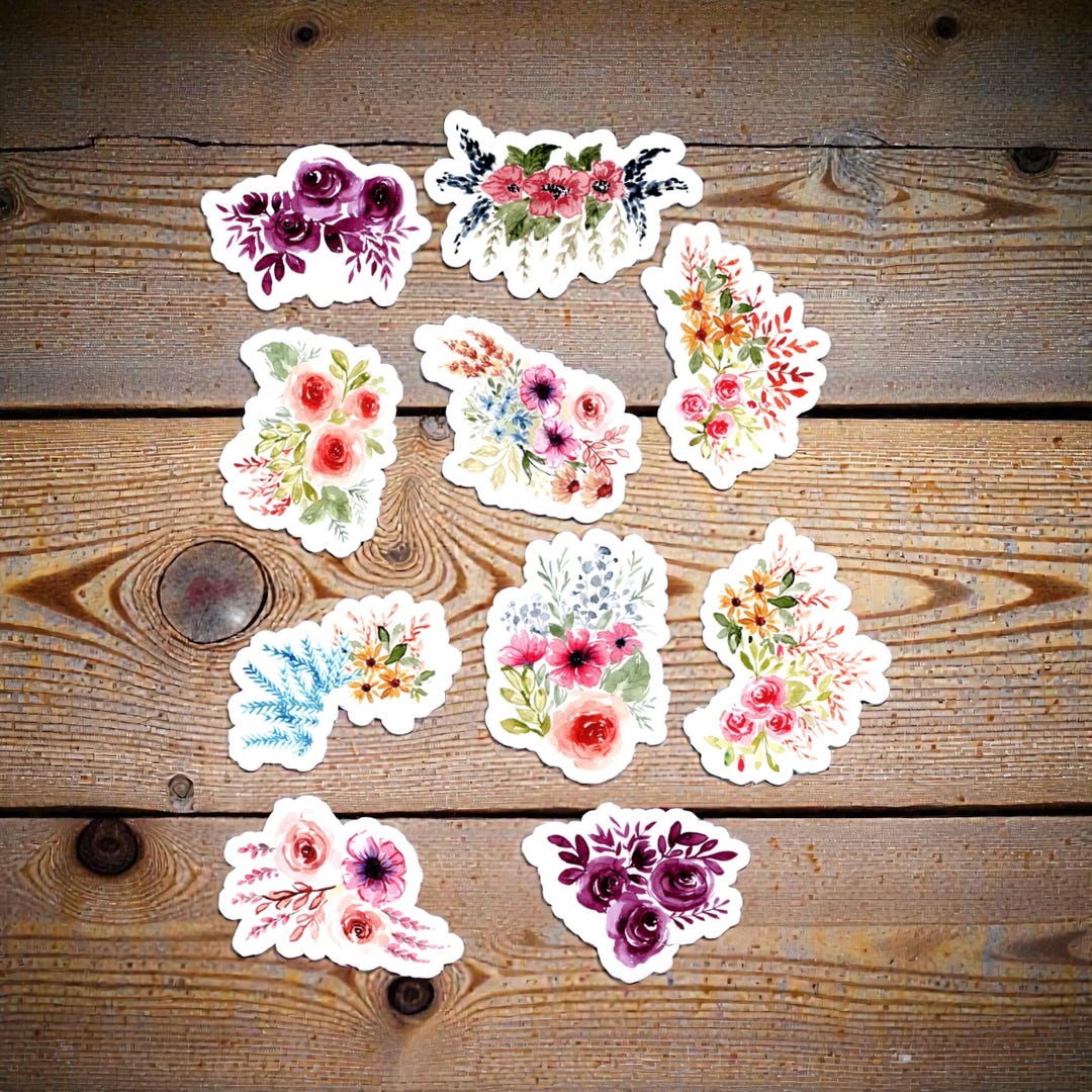 Floavour Poster Sticker Watercolor Floral Stickers - Set of 10 Vinyl Flower Stickers - Etsy