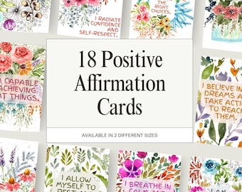 Positive Affirmation Cards Set of 18 – Flat Postcard Style Art Cards – Self Care & Motivational Deck – Mini or Standard Size - Pack #3