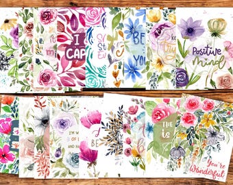 Positive Affirmation Cards Set of 18 – Flat Postcard Style Art Cards – Self Care & Motivational Deck – Mini or Standard Size - Pack #2