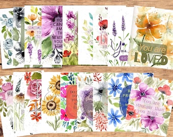 Positive Affirmation Cards Set of 18 – Flat Postcard Style Art Cards – Self Care & Motivational Deck – Mini or Standard Size - Pack #1