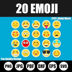 Emoji SVG Bundle: 20 Happy Emoticon Clipart (Digital Download)