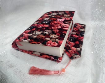 Teddy Bear & Roses Fabric Book Cover - Handmade Padded Protector
