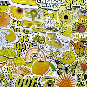 Pak van 50 gele VSCO-stickers, geel stickerpakket, waterdichte stickerbundel, gestanste stickers, stickerpakket, VSCO-stickerpakket