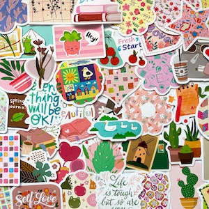 Pak met 50 esthetische plakboekstickers, esthetisch stickerpakket, waterdichte stickerbundel, plakboekstickers, terug naar school-stickers