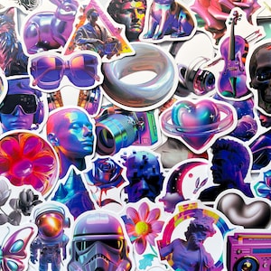 Pack Of 50 VSCO Holographic Stickers, Holographic Sticker Pack, Waterproof Sticker Bundle, Die Cut Stickers, VSCO Stickers, VSCO Pack