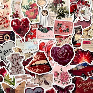 Pack Of 50 Aesthetic Red Stickers, Red Sticker Pack, Red Sticker Bomb, Waterproof Sticker Bundle, Die Cut Stickers, VSCO Red Stickers
