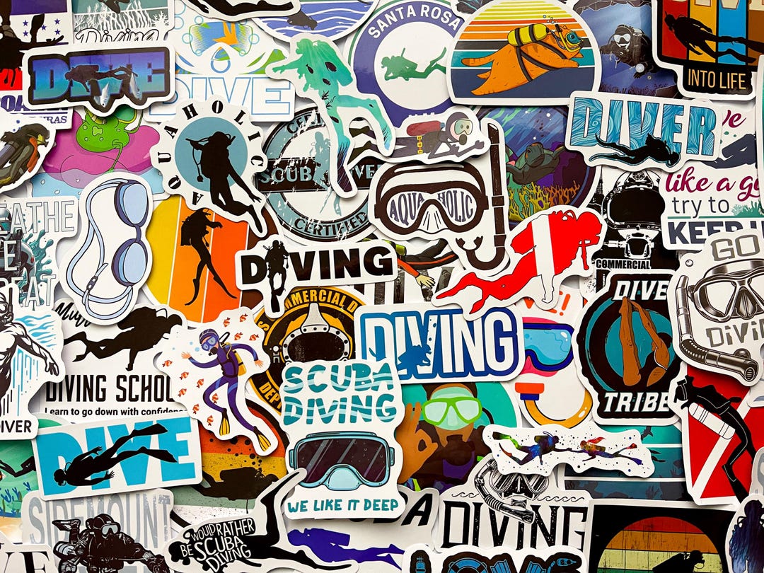 Pack of 55 Diving Stickers, Diving Sticker Pack, Waterproof Sticker ...