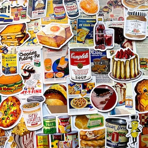 Pack Of 50 Food Stickers, Food Sticker Pack, Waterproof Sticker Bundle, Die Cut Stickers, Retro Food Sticker Pack, Confectionary Stickers