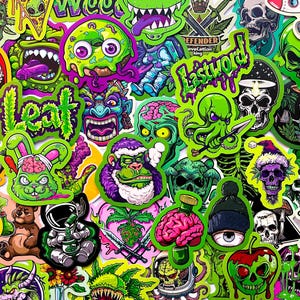 50 Stück grüne Skateboard-Aufkleber, Skateboard-Aufkleber, wasserfestes Aufkleberpaket, gestanzte Aufkleber, Skateboard-Aufkleber, Aufkleber-Bombe