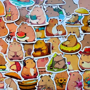 Pack Of 50 Cartoon Capybara Stickers, Capybara Sticker Pack, Waterproof Sticker Bundle, Die Cut Stickers, Animal Sticker Pack, Capybara