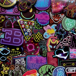 Pack Of 50 Neon Stickers, Neon Sticker Pack, Waterproof Sticker Bundle, Die Cut Stickers, Neon Stickers, Sticker Bomb, #1 Neon Stick Pack