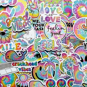 Pack Of 50 VSCO Tie Dye Stickers, Tie Dye Sticker Pack, Waterproof Sticker Bundle, Die Cut Stickers, Holographic Stickers, VSCO Sticker Pack