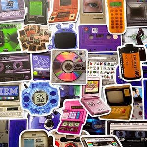 Pack Of 50 Retro 90s Tech Stickers, Retro Sticker Pack, Waterproof Sticker Bundle, Die Cut Stickers, Skateboard Stickers, 90s Sticker Pack