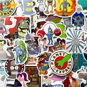 Pack Of 50 Futurama Stickers, Futurama  Sticker Pack, Waterproof Sticker Bundle, Die Cut Stickers, Bender Stickers, Futurama Gifts, Bender