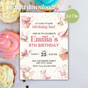 Baking Party Invitation | Editable Cupcake Decorating Birthday Invite | Girl’s Cooking Party Template | Instant Download Birthday Card