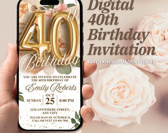 Plantilla de invitación para el 40.º cumpleaños de Rose: editable para iPhone con Evite (digital)