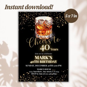 Whiskey Birthday Invitation, Surprise Party Adult, 30th 40th 50th Any Age, Canva Editable Adult Men Birthday Invite, Easy editable invite