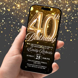 Vidéo d'invitation animée pour 40e anniversaire | E-cartes glamour argentées, or noir | Modèle d'evitation modifiable pour la 40e édition | Invitation numérique