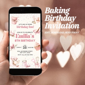 Baking Birthday Invitation | Cupcake Decorating Party Digital Invite | Editable Girl’s Cooking Template | Instant Download Phone Invitation
