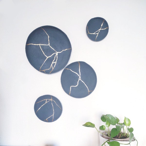 Kintsugi style baskets. Wall gallery art display for a japandi decor or as a coffee table flat baskets